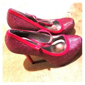 Qupid Pink Glitter Heels